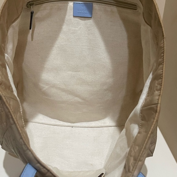 Gucci Beige GG Nylon Tote with Blue Leather Straps - Picture 10 of 13